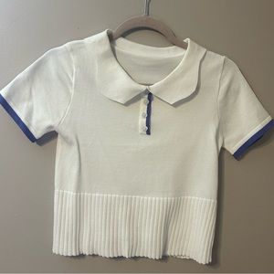 Cropped Knit Polo T-Shirt